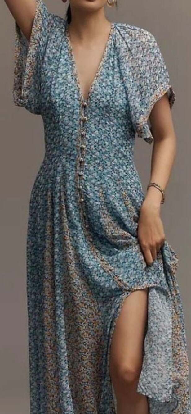 Maeve Anthropologie Pleated Smocked Floral Maxi Dress Size 6